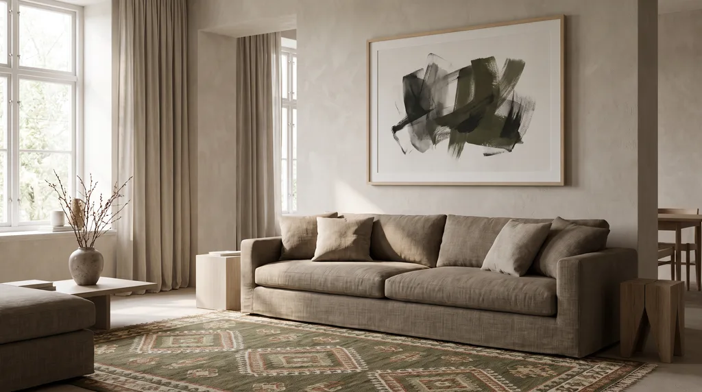 Wie stimmt man ein Wandbild auf Sofa und Teppich ab?