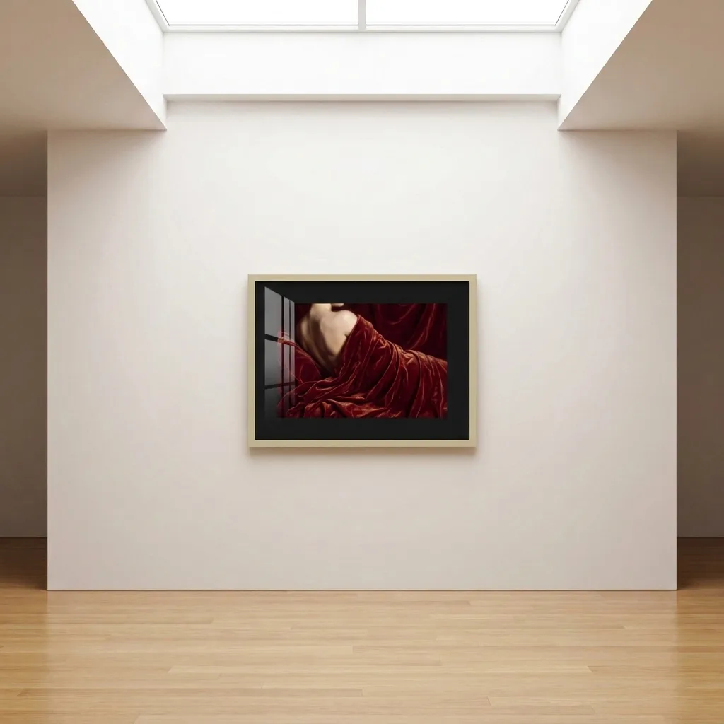 Crimson and alabaster — in a room