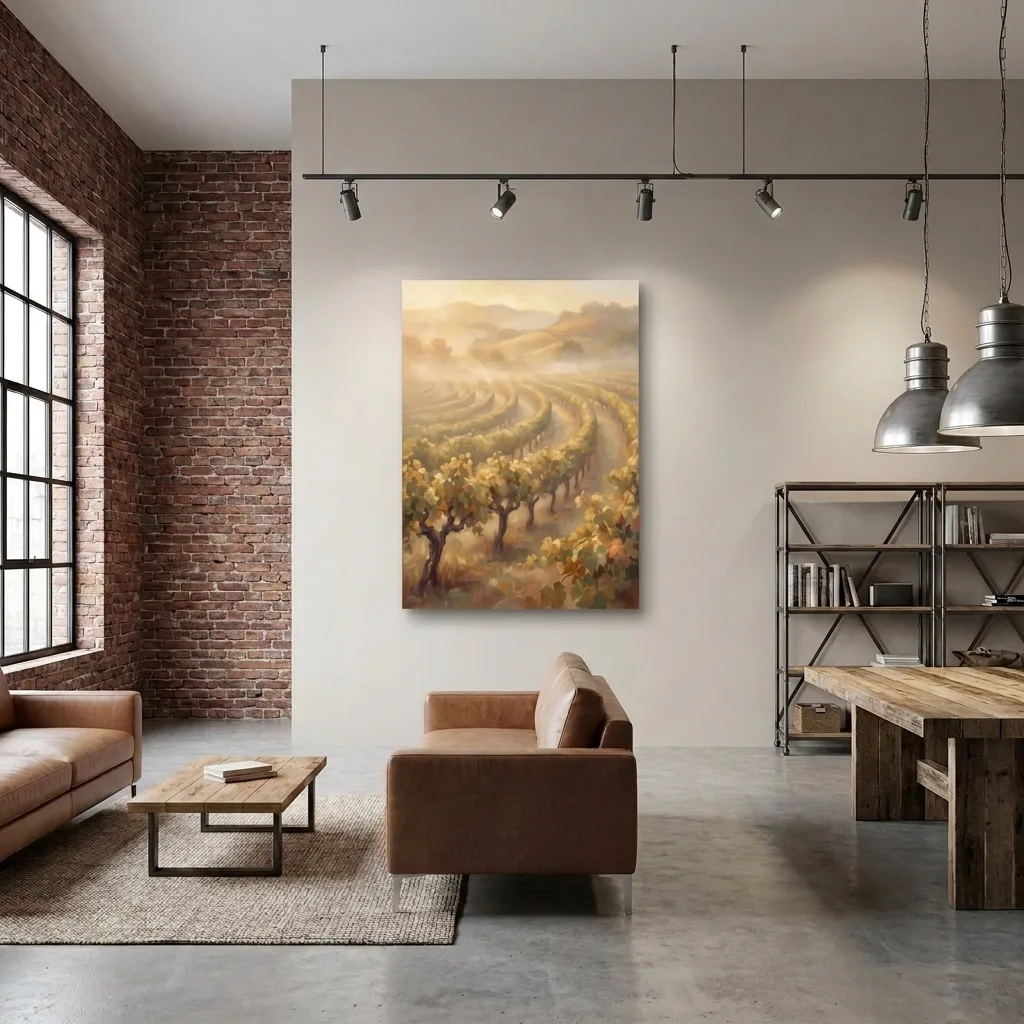Golden Vineyard in the Mist — in a room