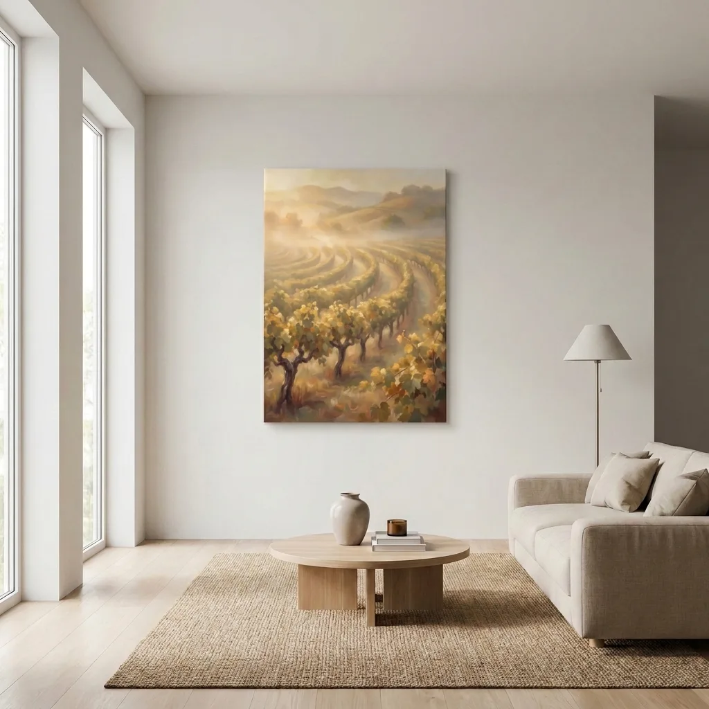 Golden Vineyard in the Mist — in a room