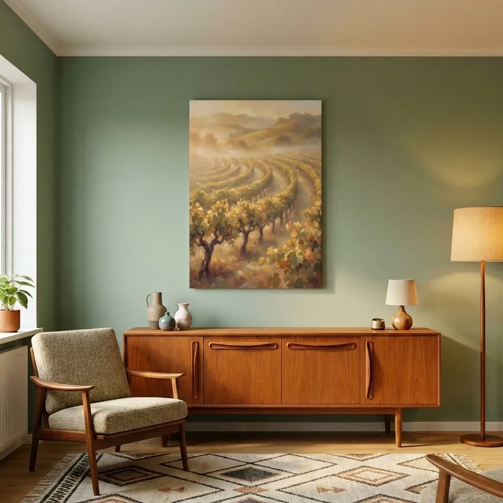 Golden Vineyard in the Mist — in a room