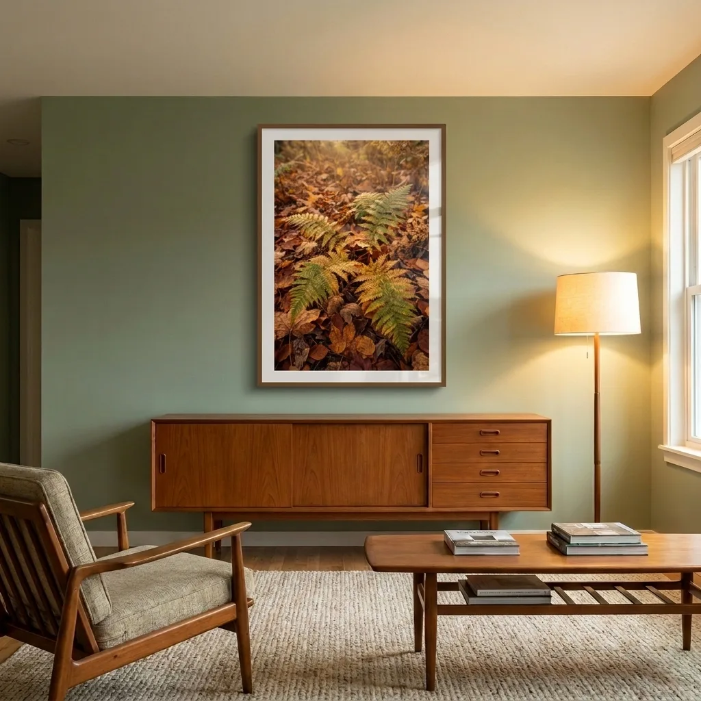 Golden fern — in a room