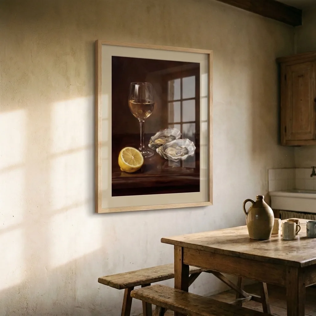 Austern und Wein — im Interieur